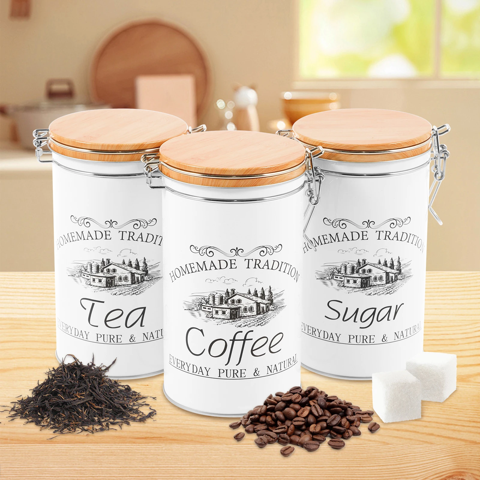 Tea Coffee Sugar Container - 3 unids/set de botes de azúcar