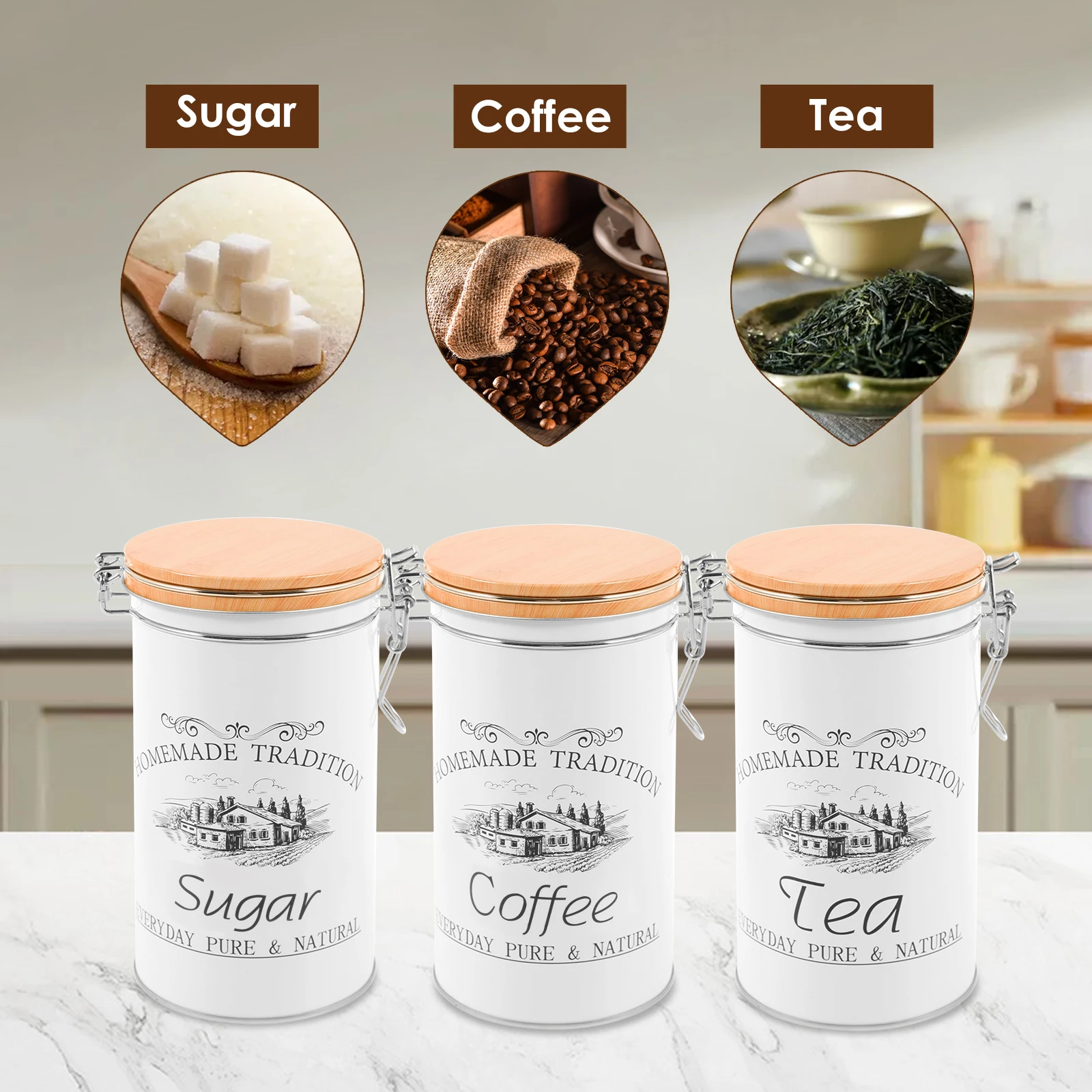 3 unids/set de botes de azúcar - Tea Coffee Sugar Container reseña y precio
