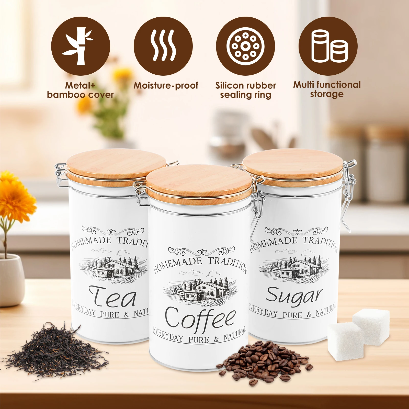 3 unids/set de botes de azúcar - Tea Coffee Sugar Container reseña y precio