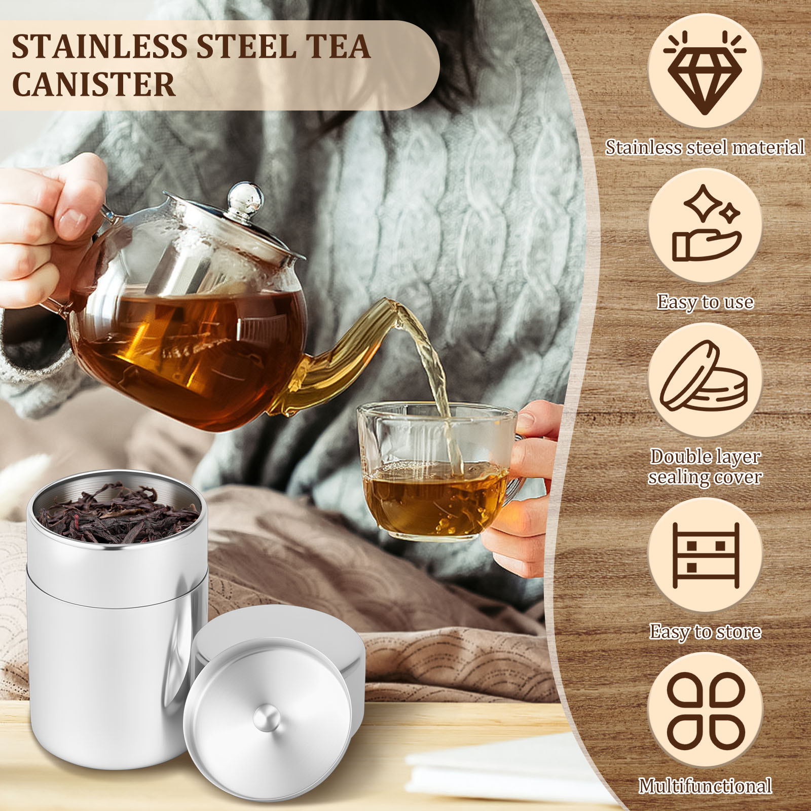 Latas de hojas de té de acero  - Coffee Tea And Bean Leaf reseña y precio