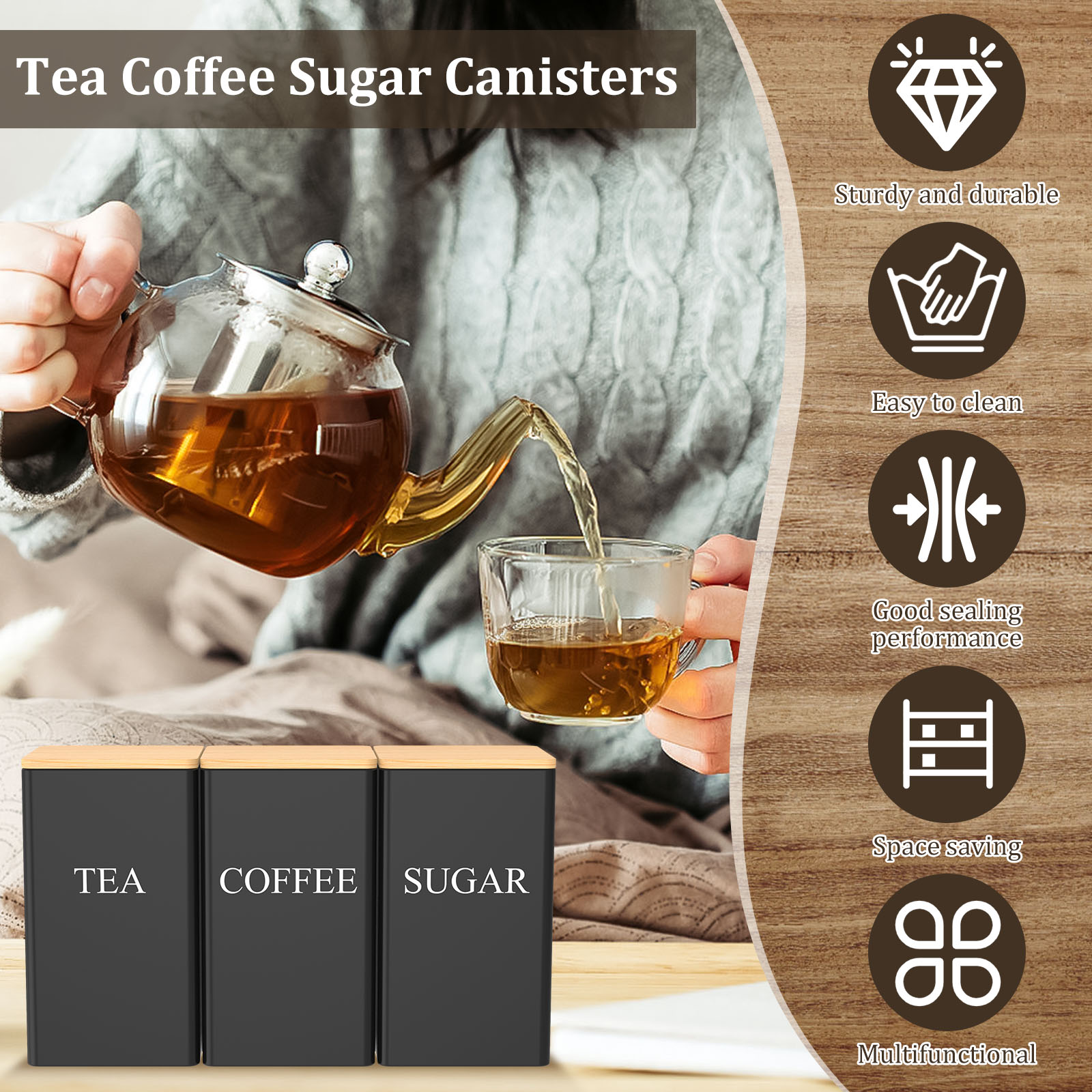 Tarro de almacenamiento de gra - Tea Coffee Sugar Container reseña y precio